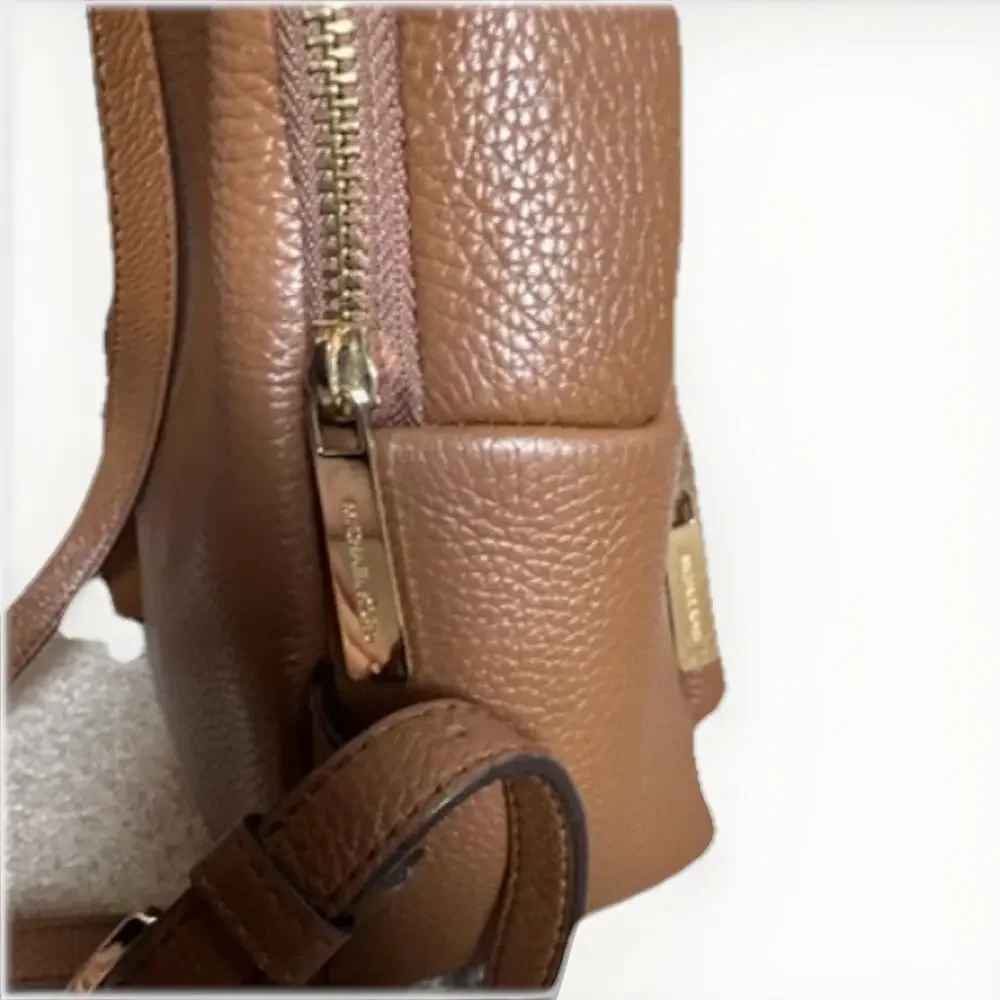 Michael Kors Brown Pebbled Leather Backpack Gold Hardware Zipper‎ Inner Pockets